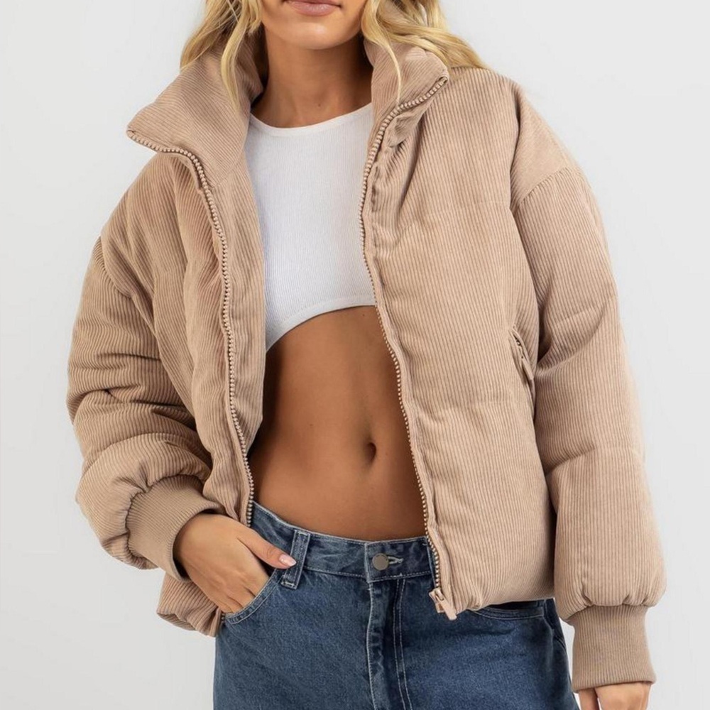 Women's Corduroy Puffer Jacket in Beige